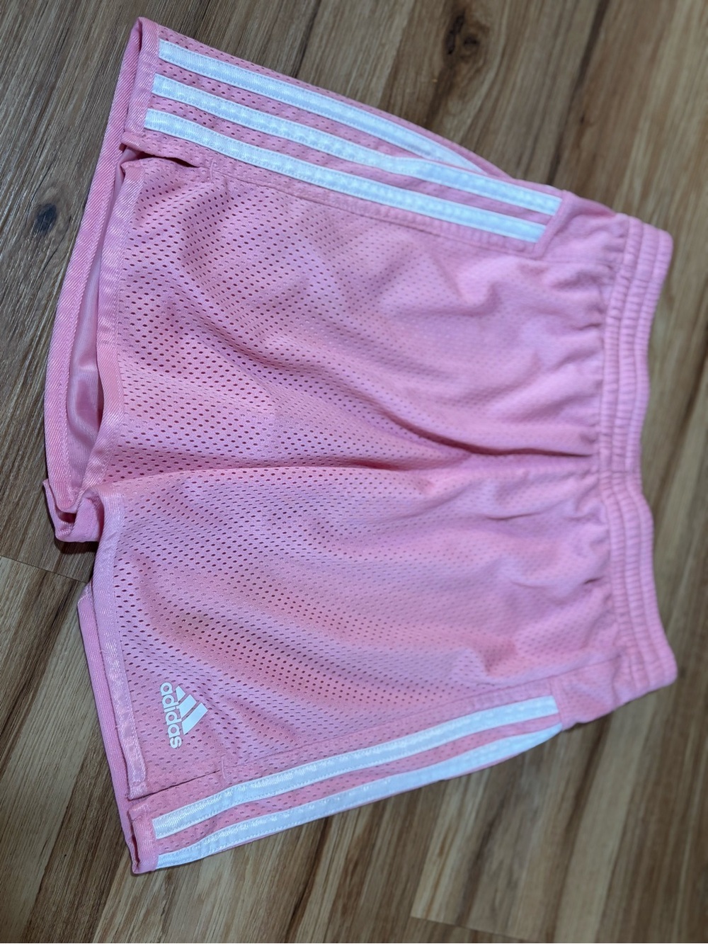 adidas Pink Mesh Athletic Shorts with White Stripes